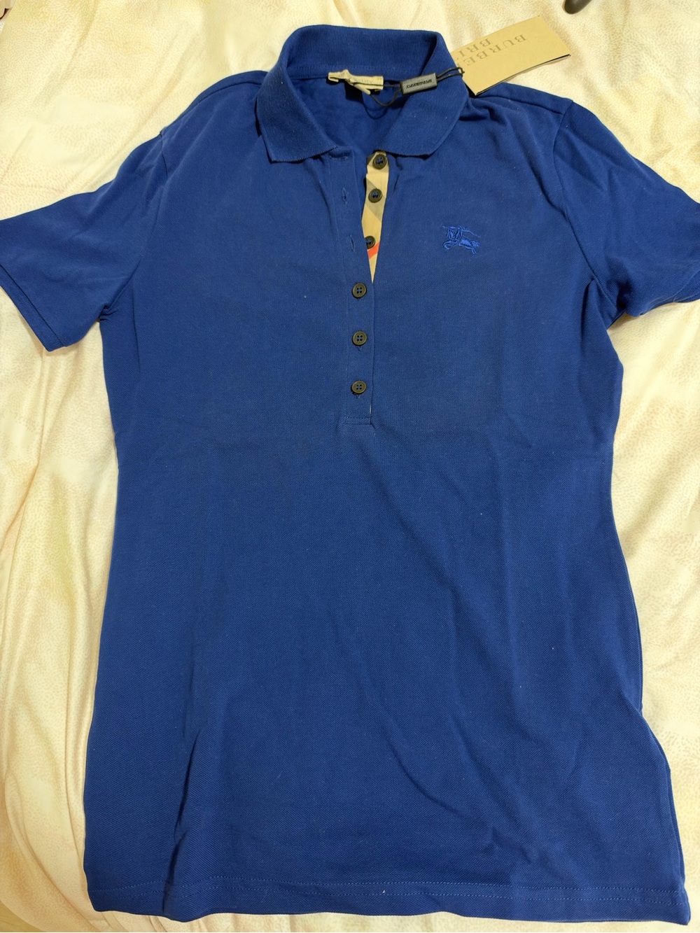 Burberry Royal Blue Polo with Signature Check Placket nwt